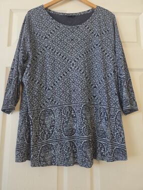 Lucky Brand Navy and White Printed Scoop Neck Tunic